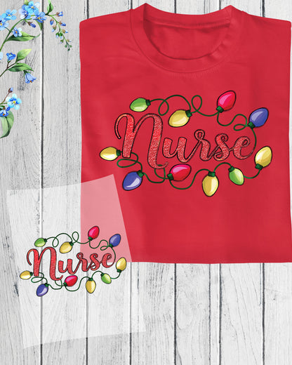 Nurse Christmas Light DTF Transfer Film