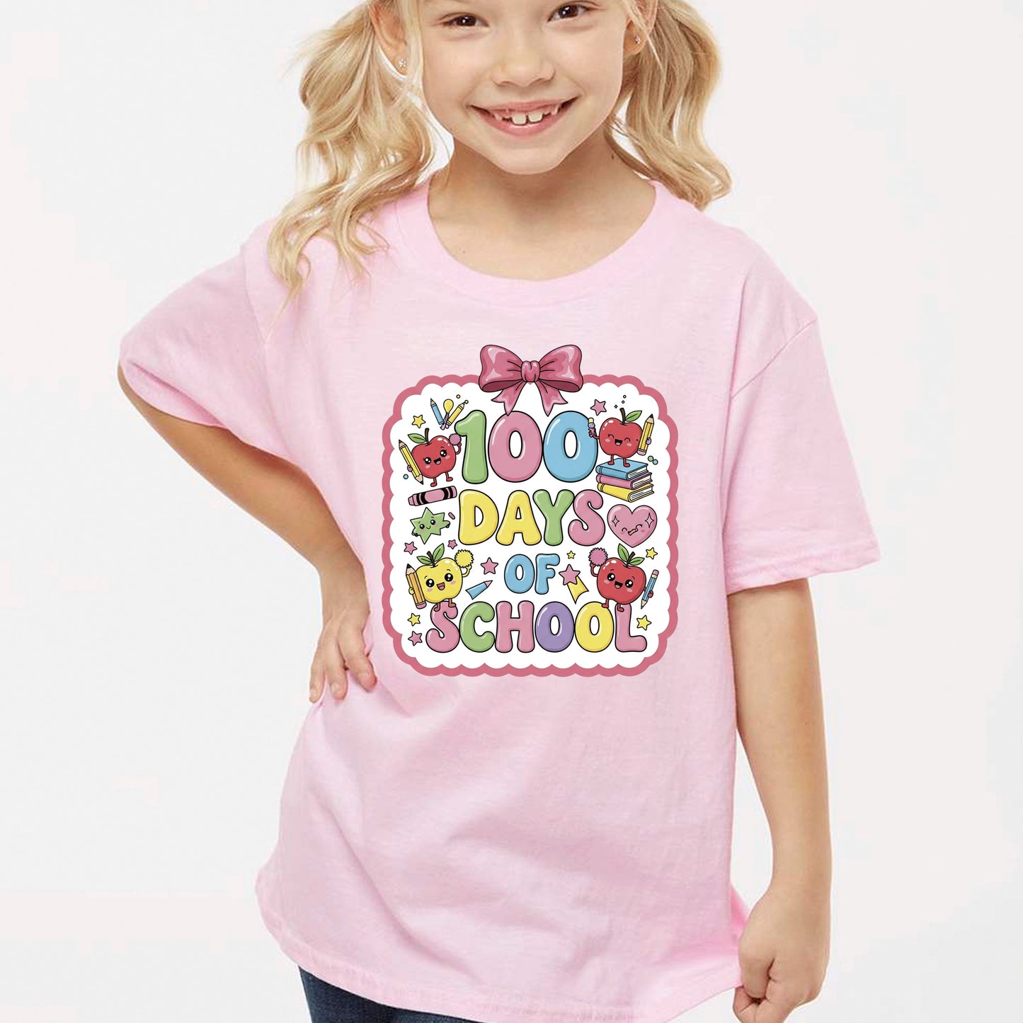 Kawaii Pastel 100 Days of School DTF Transfer, Ready to Press Heat Transfer for Shirts, Fun 100 Days of School Kids Design, UV Sticker