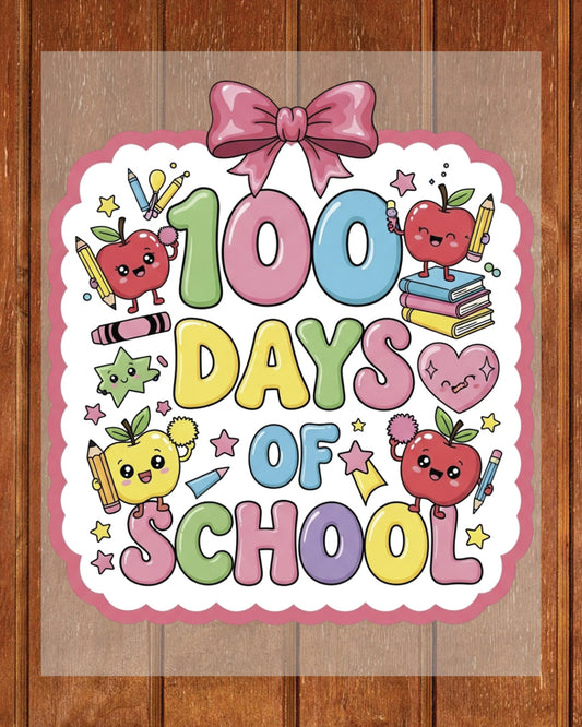 Kawaii Pastel 100 Days of School DTF Transfer, Ready to Press Heat Transfer for Shirts, Fun 100 Days of School Kids Design, UV Sticker