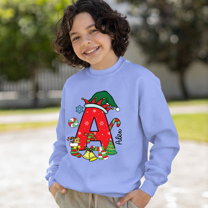 Personalized Christmas Kids Alphabet Name Shirt, Custom Christmas Youth Sweatshirt, Christmas Toddler Shirt, Colorful Shirts