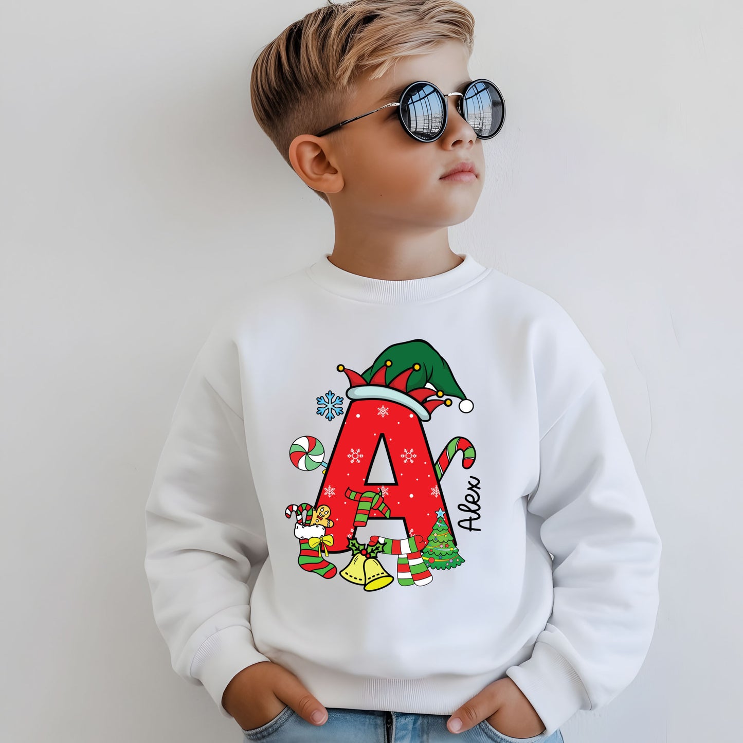 Personalized Christmas Kids Alphabet Name Shirt, Custom Christmas Youth Sweatshirt, Christmas Toddler Shirt, Colorful Shirts
