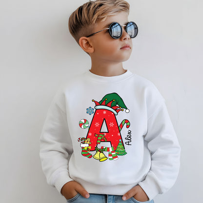 Personalized Christmas Kids Alphabet Name Shirt, Custom Christmas Youth Sweatshirt, Christmas Toddler Shirt, Colorful Shirts