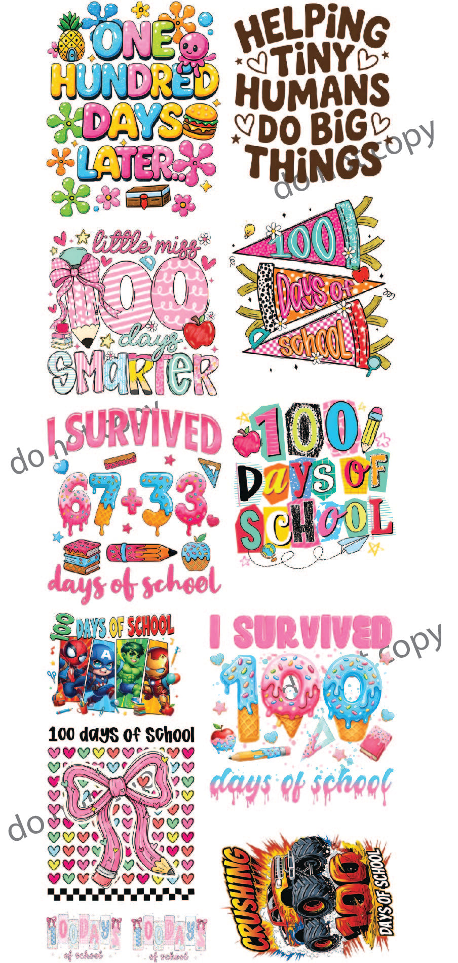 100 Days Of School Premade Gang Sheet Dtf Transfer Ready to Press Teacher Heat Transfer For Shirts, School Theme iron on Transfer Designs