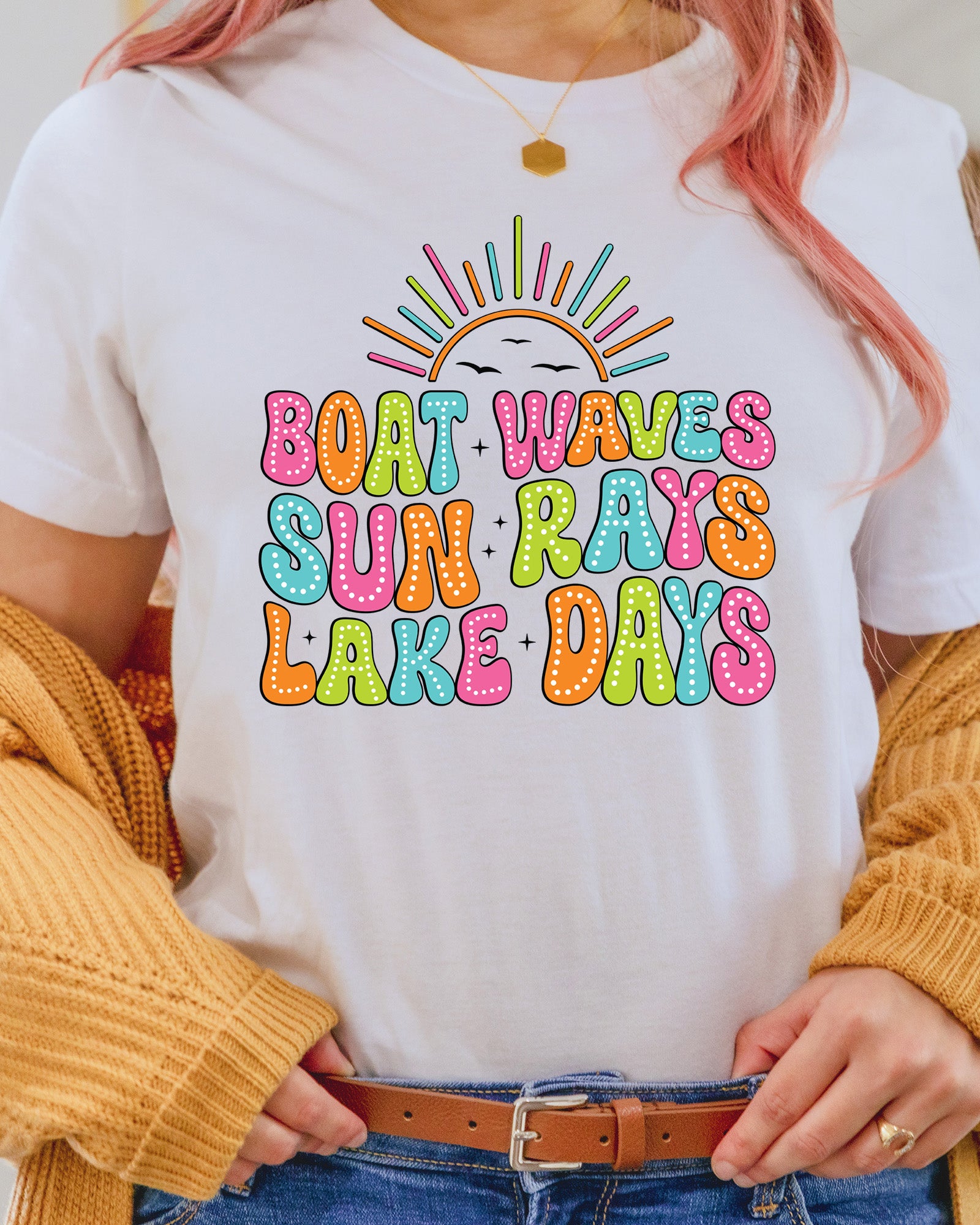 Lake Boat Waves Sun Rays DTF Transfer