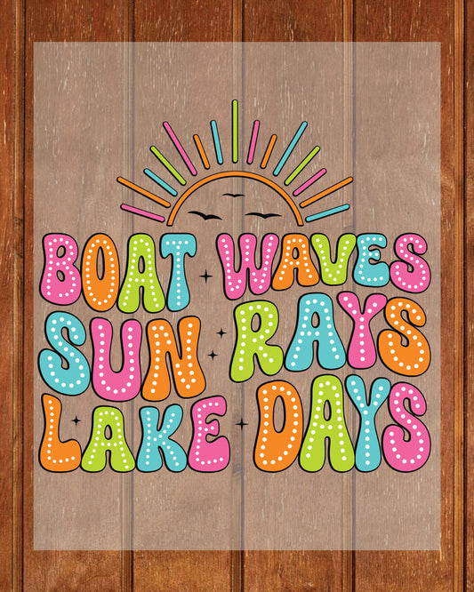 Lake Boat Waves Sun Rays DTF Transfer