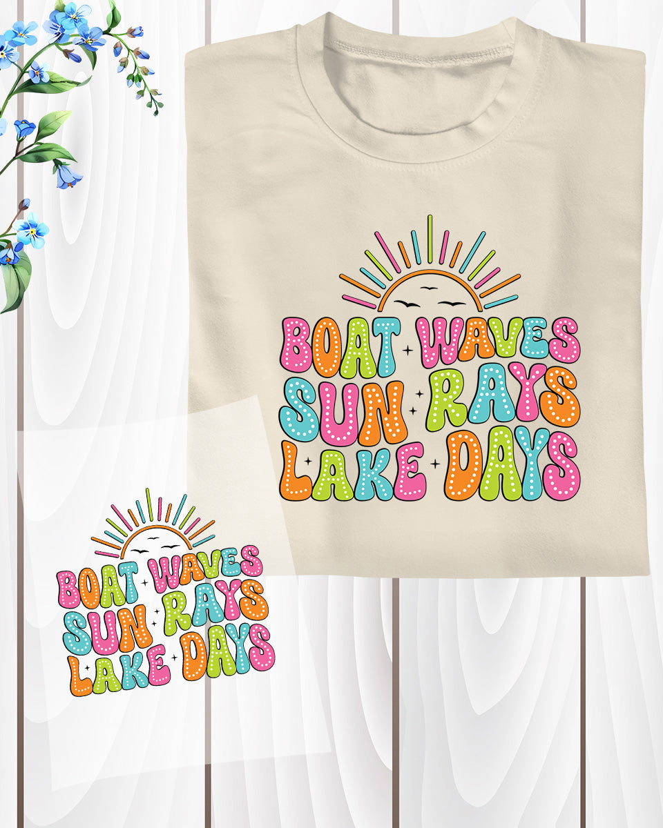 Lake Boat Waves Sun Rays DTF Transfer
