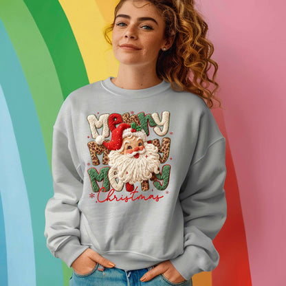 Leopard Merry Christmas Santa Latch Hook Yarn Crochet T Shirts, Santa Christmas Sweatshirt, X-mas Gift Tees