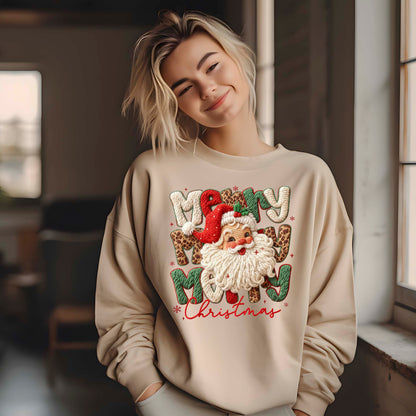 Leopard Merry Christmas Santa Latch Hook Yarn Crochet T Shirts, Santa Christmas Sweatshirt, X-mas Gift Tees