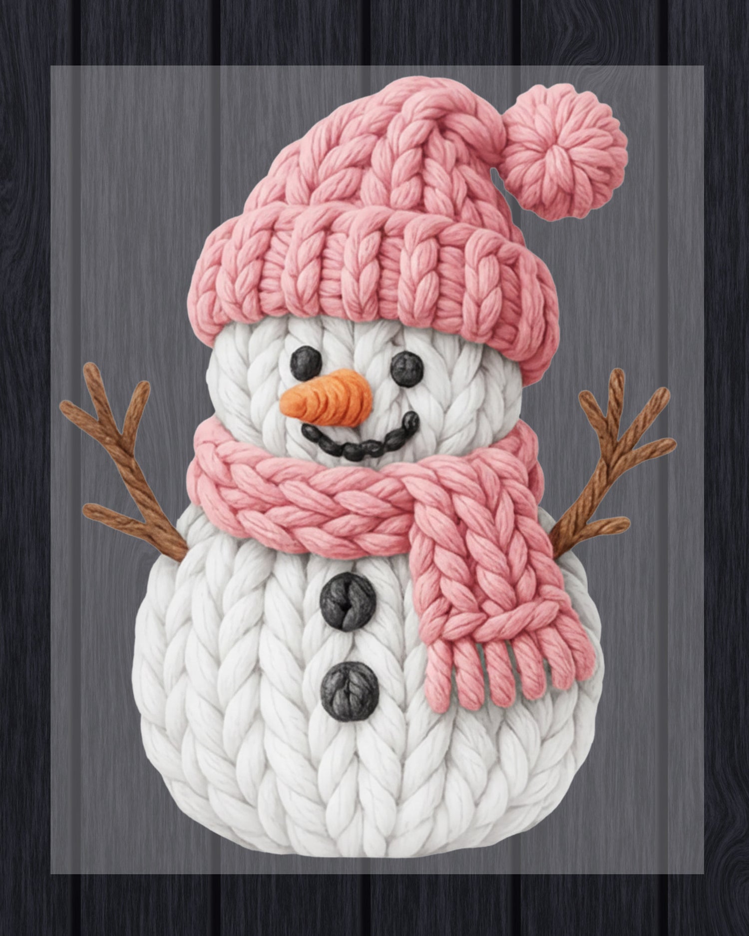 Pink Crochet Snowgirl DTF Transfer Ready to Press, Snowman Christmas Faux Yarn Heat Transfer For Shirt, X-mas UV Sticker