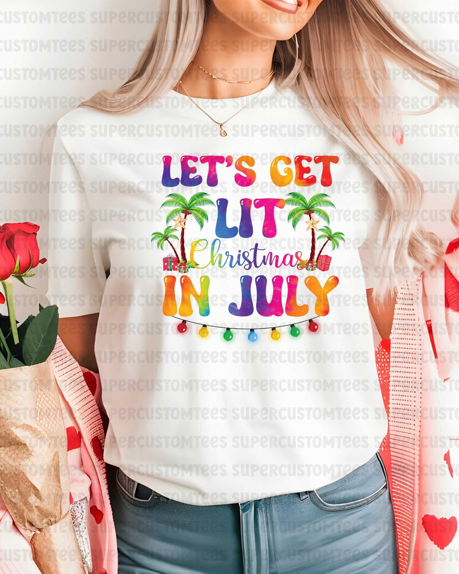 Let's Get Lit Christmas in July Heat Transfer for Shirts