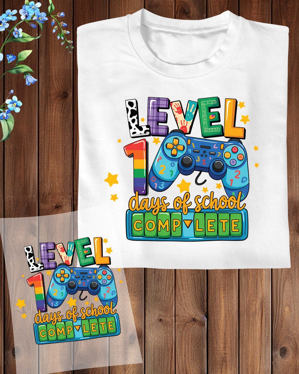 Level 100 Days of School Complete DTF Transfer, Ready to Press Heat Transfer for Shirts, Fun 100 Days of School Design, UV Sticker