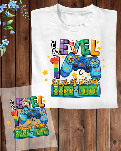 Level 100 Days of School Complete DTF Transfer, Ready to Press Heat Transfer for Shirts, Fun 100 Days of School Design, UV Sticker
