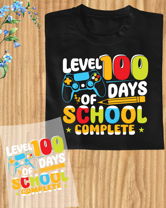 Level 100 Days of School Design DTF Transfer, Ready to Press Heat Transfer for Shirts, Fun 100 Days of School Design, UV Sticker