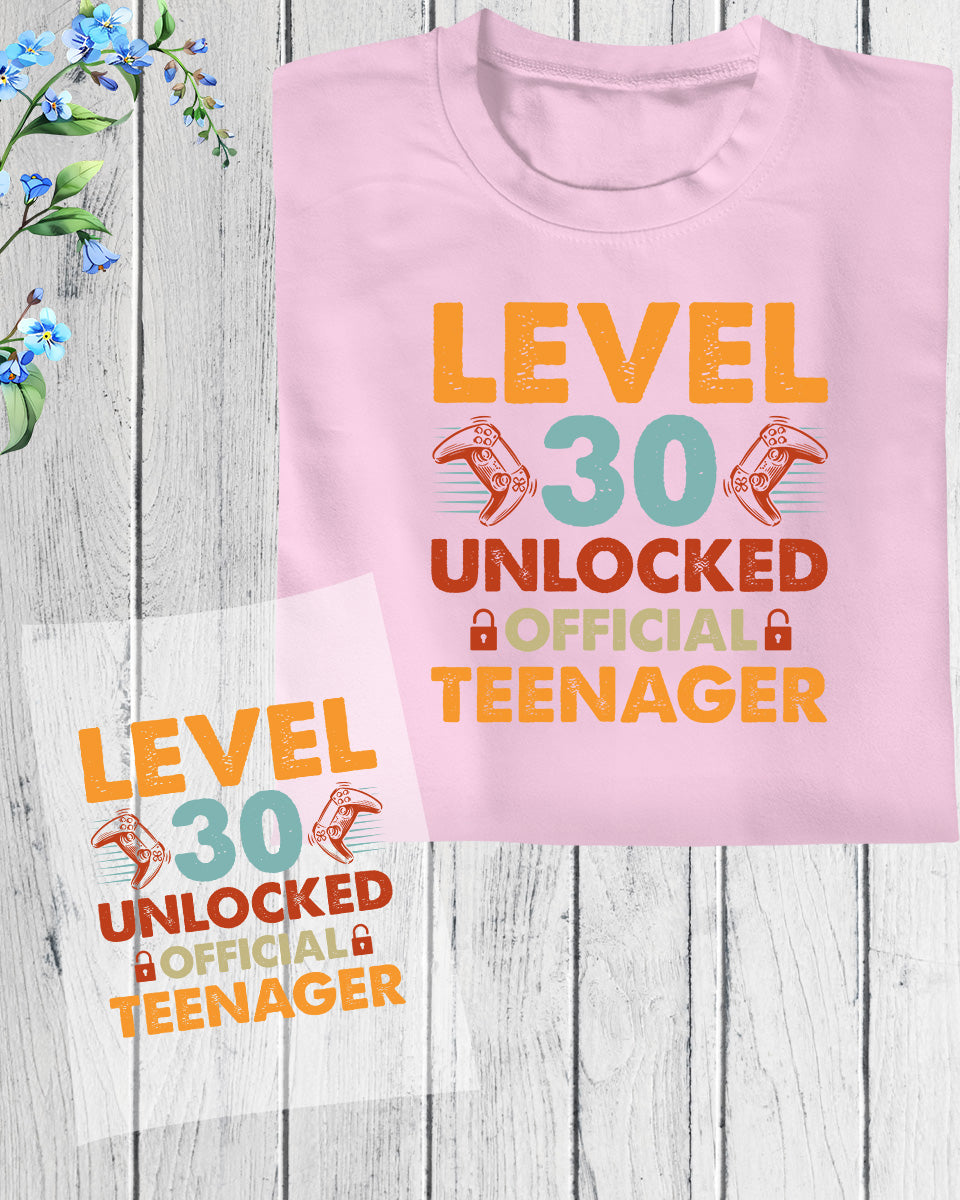 Level 30 Unlocked Official Teenager Birthday Funny DTF Transfer Film