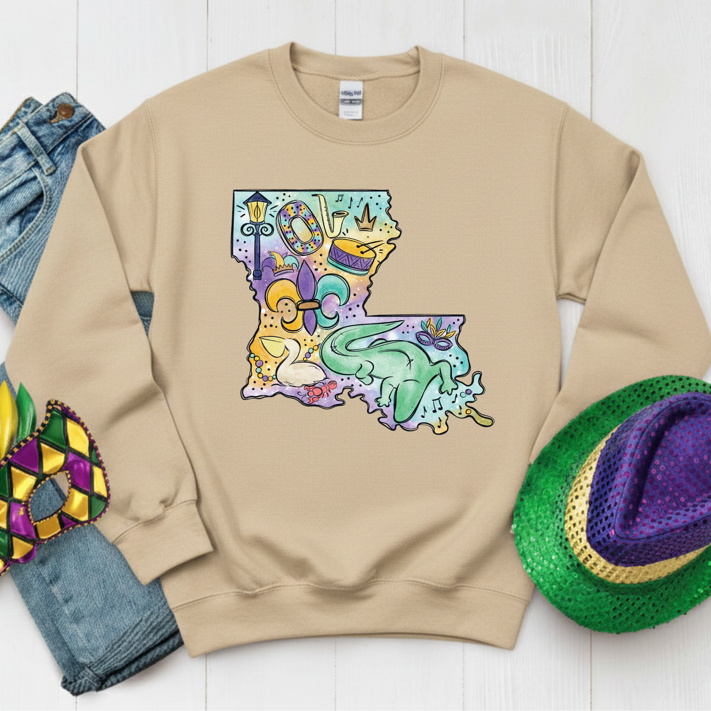 Louisiana Mardi Gras 2026 Sweatshirt New Orleans Crawfish Carnival Shirt for Family NOLA Festival Tees for Women Men and Kids Gifts