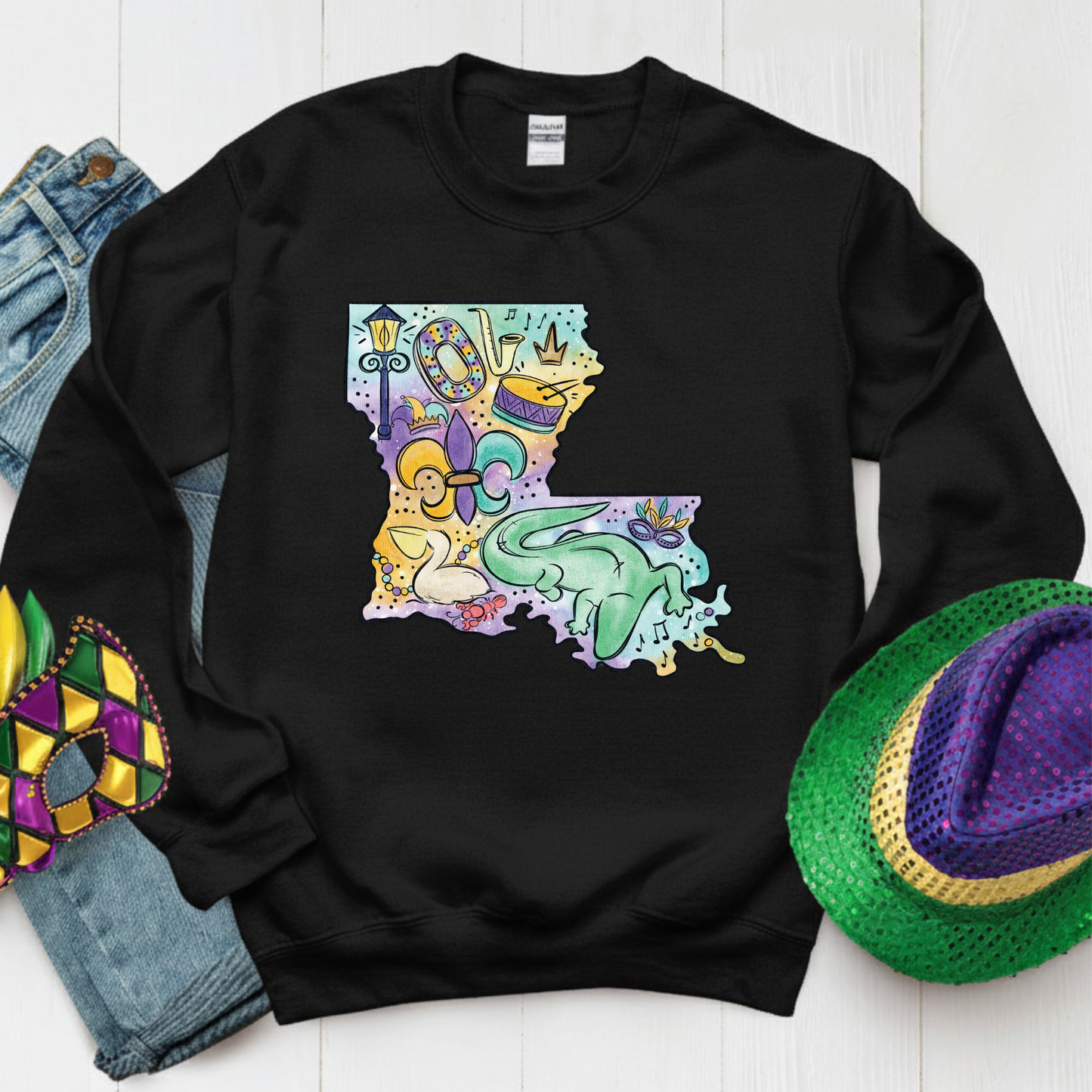 Louisiana Mardi Gras 2026 Sweatshirt New Orleans Crawfish Carnival Shirt for Family NOLA Festival Tees for Women Men and Kids Gifts