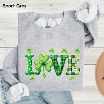 Love St Patrick’s Day Shirts Shamrock Sweatshirt Saint Patrick Party Tees Irish Green Sweater For Men Women Kids