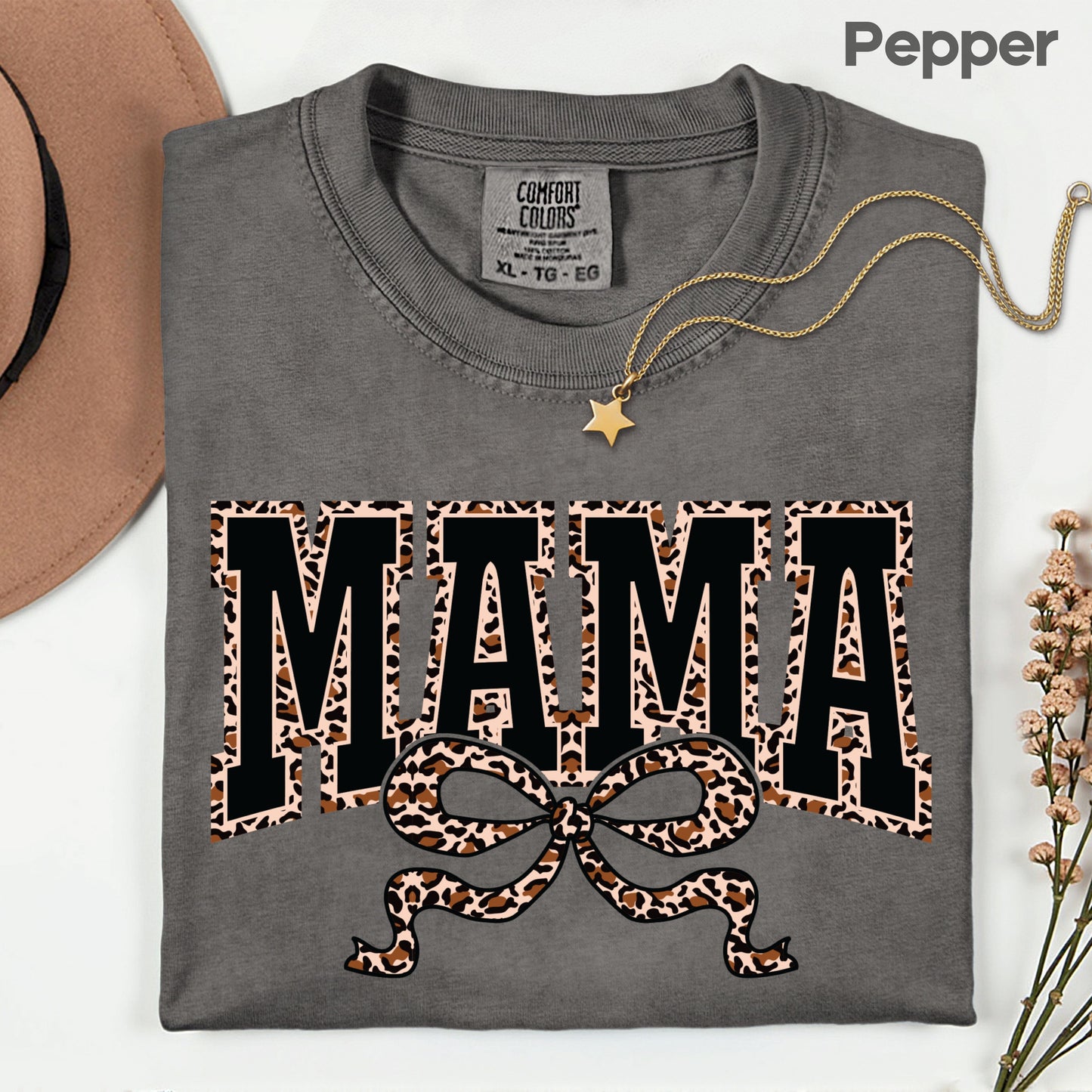 Mama Comfort Colors T Shirts Leopard Coquette Bow Mom Sweatshirt Mother's Day Gift Tees For Women Wife Sweater