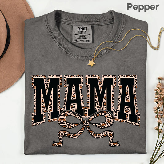 Mama Comfort Colors T Shirts Leopard Coquette Bow Mom Sweatshirt Mother's Day Gift Tees For Women Wife Sweater