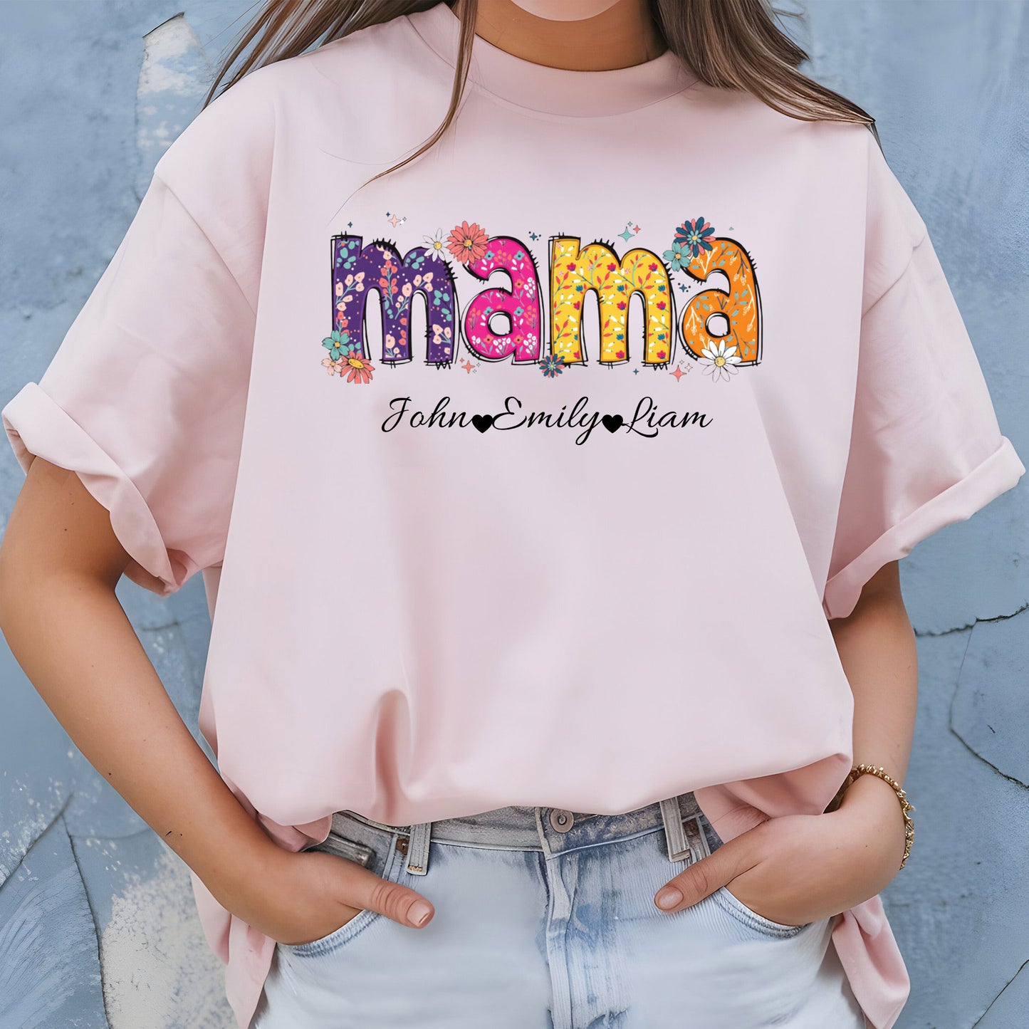 Personalized Mom Sweatshirt With Names, Customizable Mama Gift Shirt, Floral Mama Sweater, Mom Christmas Gift From Kids and Husband