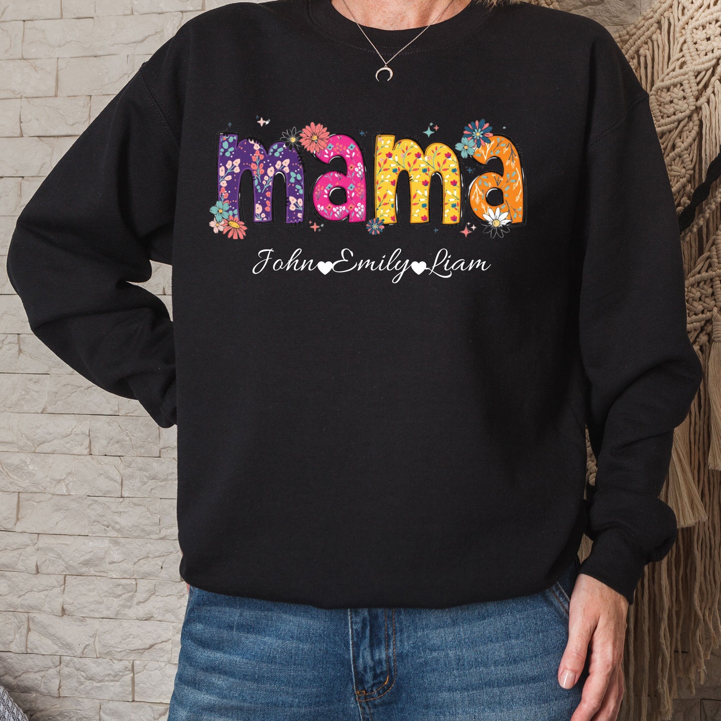 Personalized Mom Sweatshirt With Names, Customizable Mama Gift Shirt, Floral Mama Sweater, Mom Christmas Gift From Kids and Husband