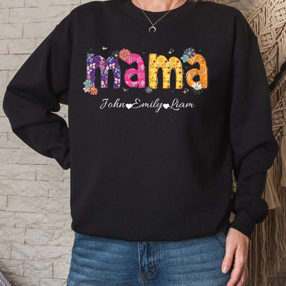 Personalized Mom Sweatshirt With Names, Customizable Mama Gift Shirt, Floral Mama Sweater, Mom Christmas Gift From Kids and Husband