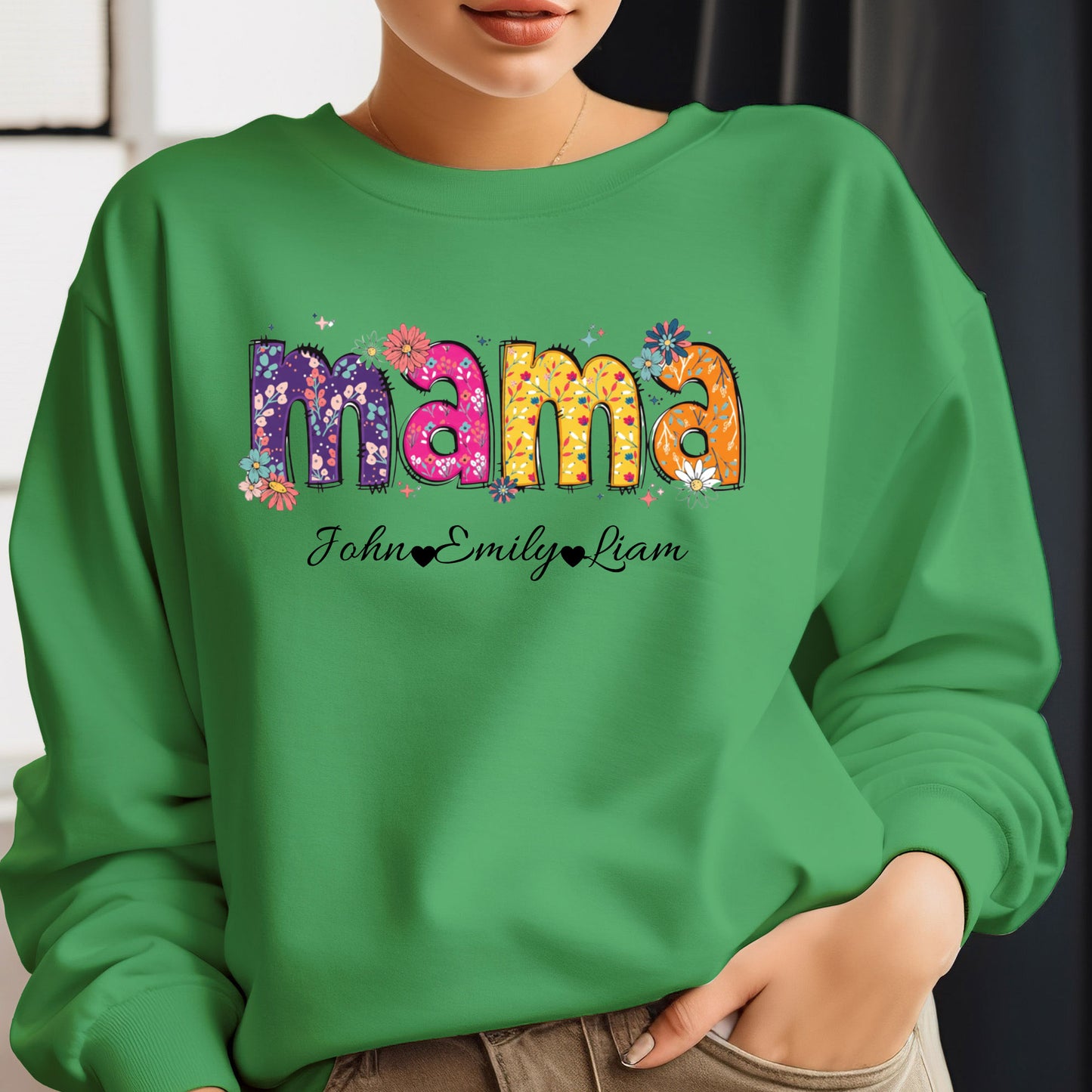 Personalized Mom Sweatshirt With Names, Customizable Mama Gift Shirt, Floral Mama Sweater, Mom Christmas Gift From Kids and Husband