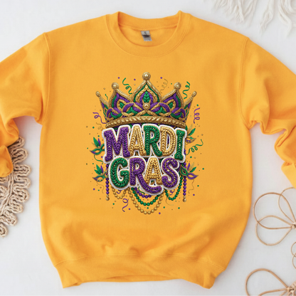 Mardi Gras Faux Crochet Printed Sweatshirt 2026 Carnival Yarn Effect Shirt Purple Green Gold Graphic Tee Mardi Gras Gifts for Women Men Kids