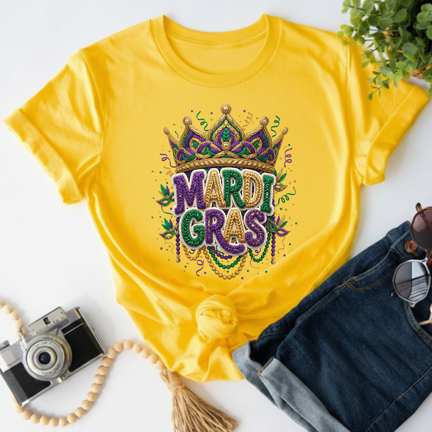 Mardi Gras Faux Crochet Printed Sweatshirt 2026 Carnival Yarn Effect Shirt Purple Green Gold Graphic Tee Mardi Gras Gifts for Women Men Kids