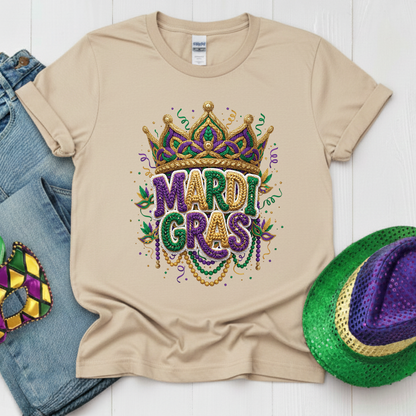 Mardi Gras Faux Crochet Printed Sweatshirt 2026 Carnival Yarn Effect Shirt Purple Green Gold Graphic Tee Mardi Gras Gifts for Women Men Kids