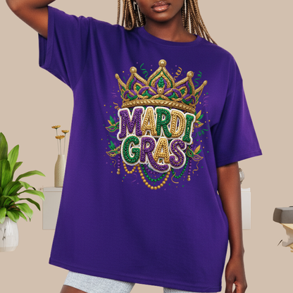 Mardi Gras Faux Crochet Printed Sweatshirt 2026 Carnival Yarn Effect Shirt Purple Green Gold Graphic Tee Mardi Gras Gifts for Women Men Kids