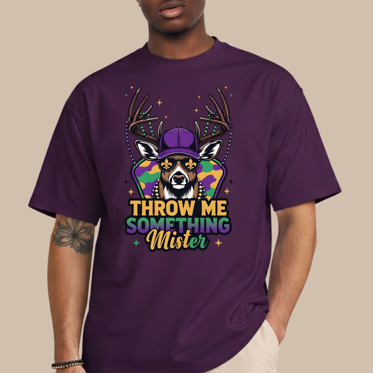 Mardi Gras Shirt Buck Hunting Throw me something Mister Shirt for Family NOLA Festival Tees for Women Men and Kids Gifts