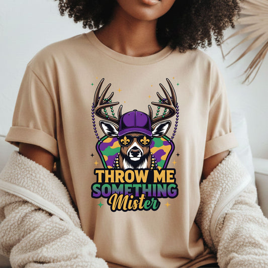 Mardi Gras Shirt Buck Hunting Throw me something Mister Shirt for Family NOLA Festival Tees for Women Men and Kids Gifts