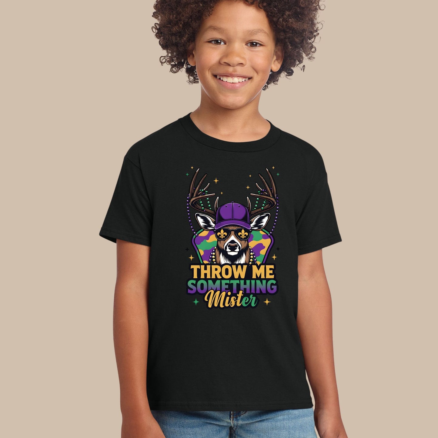 Mardi Gras Shirt Buck Hunting Throw me something Mister Shirt for Family NOLA Festival Tees for Women Men and Kids Gifts