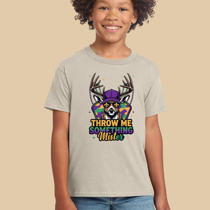 Mardi Gras Shirt Buck Hunting Throw me something Mister Shirt for Family NOLA Festival Tees for Women Men and Kids Gifts