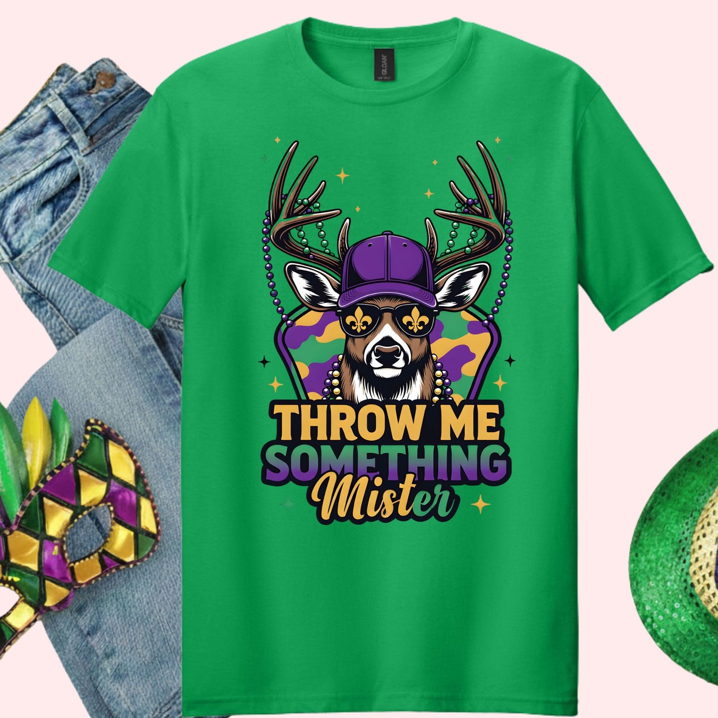 Mardi Gras Shirt Buck Hunting Throw me something Mister Shirt for Family NOLA Festival Tees for Women Men and Kids Gifts