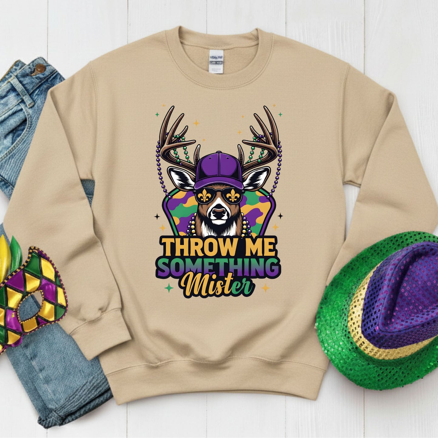 Mardi Gras Shirt Buck Hunting Throw me something Mister Shirt for Family NOLA Festival Tees for Women Men and Kids Gifts
