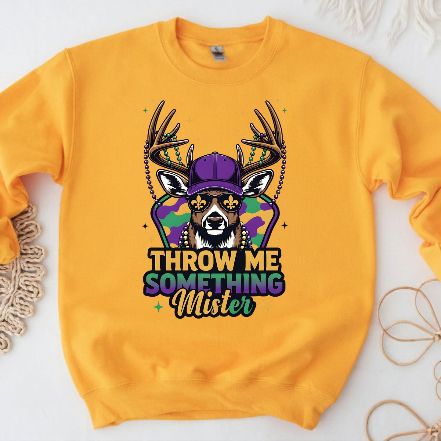 Mardi Gras Shirt Buck Hunting Throw me something Mister Shirt for Family NOLA Festival Tees for Women Men and Kids Gifts