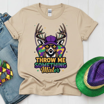 Mardi Gras Shirt Buck Hunting Throw me something Mister Shirt for Family NOLA Festival Tees for Women Men and Kids Gifts