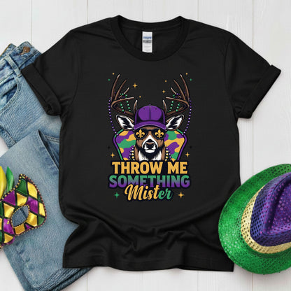 Mardi Gras Shirt Buck Hunting Throw me something Mister Shirt for Family NOLA Festival Tees for Women Men and Kids Gifts