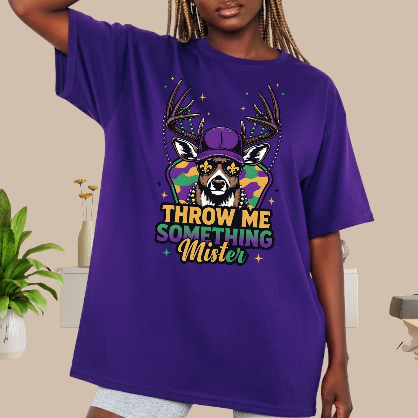 Mardi Gras Shirt Buck Hunting Throw me something Mister Shirt for Family NOLA Festival Tees for Women Men and Kids Gifts