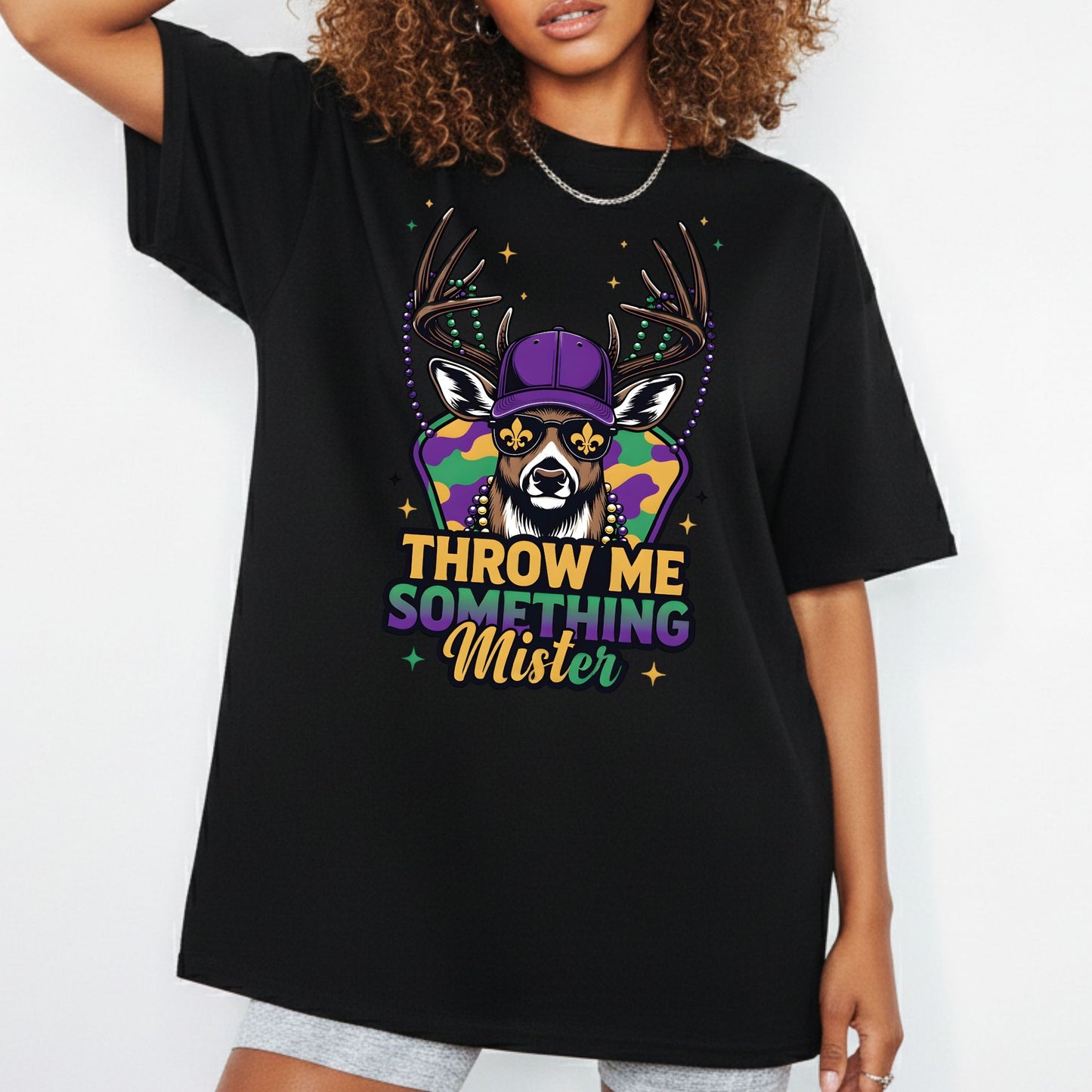 Mardi Gras Shirt Buck Hunting Throw me something Mister Shirt for Family NOLA Festival Tees for Women Men and Kids Gifts