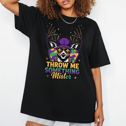 Mardi Gras Shirt Buck Hunting Throw me something Mister Shirt for Family NOLA Festival Tees for Women Men and Kids Gifts