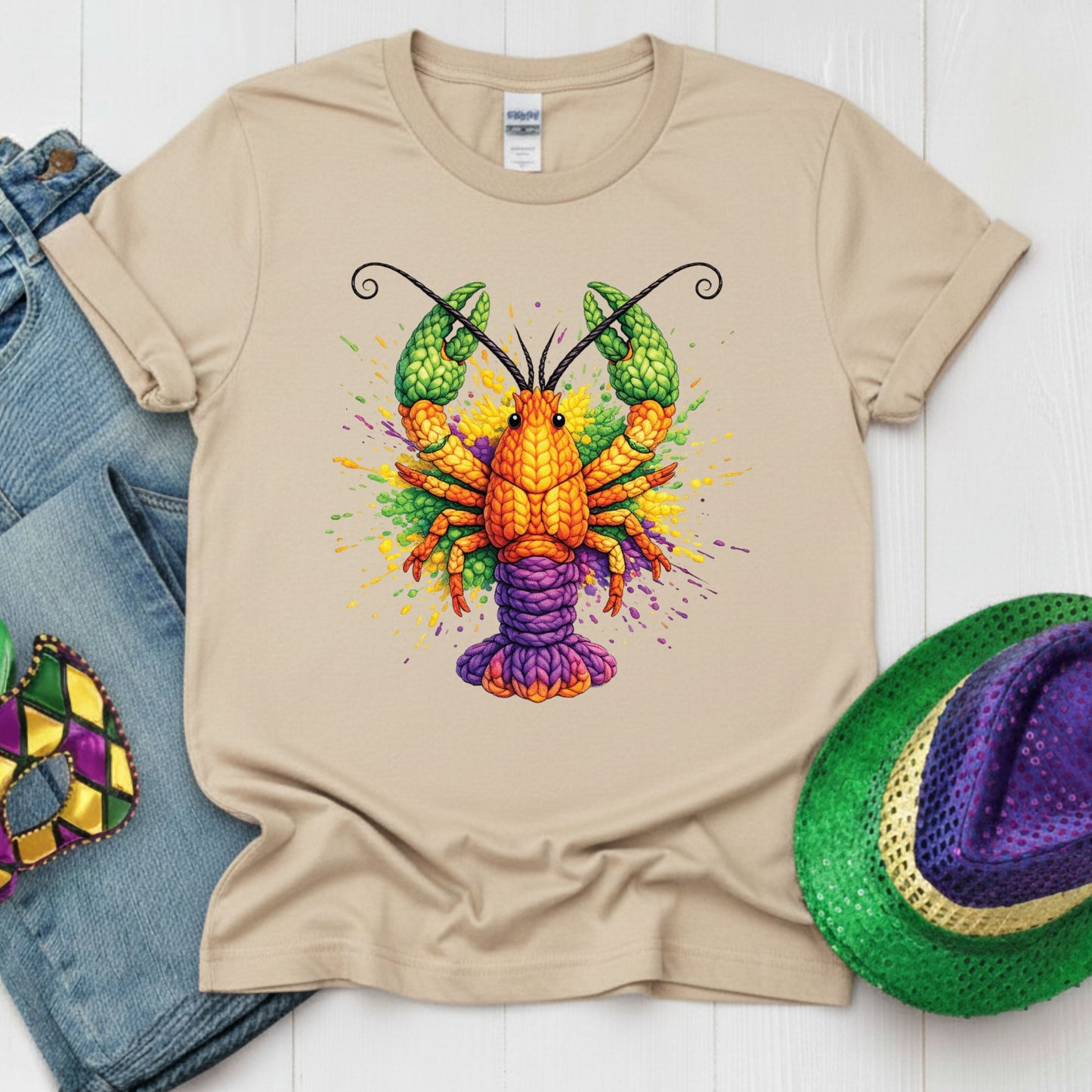 Mardi Gras Sweatshirt Faux Yarn Mardi Gras Crawfish Shirt New Orleans Festival Carnival Tees For Women Men Kids Mardi Gras 2026 Gifts