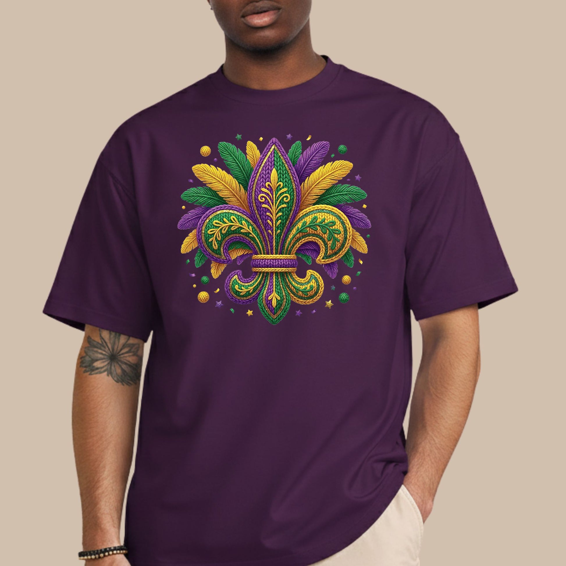 Mardi Gras Sweatshirt Fleur De Lis Yarn New Orleans Parad Carnival Shirt for Family NOLA Festival Tees for Women Men and Kids Gifts