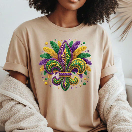 Mardi Gras Sweatshirt Fleur De Lis Yarn New Orleans Parad Carnival Shirt for Family NOLA Festival Tees for Women Men and Kids Gifts
