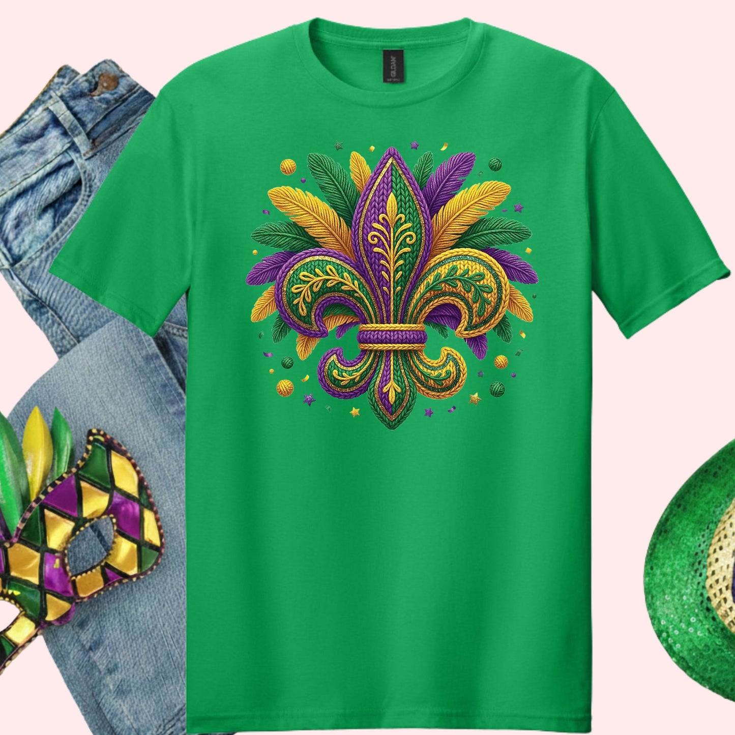 Mardi Gras Sweatshirt Fleur De Lis Yarn New Orleans Parad Carnival Shirt for Family NOLA Festival Tees for Women Men and Kids Gifts
