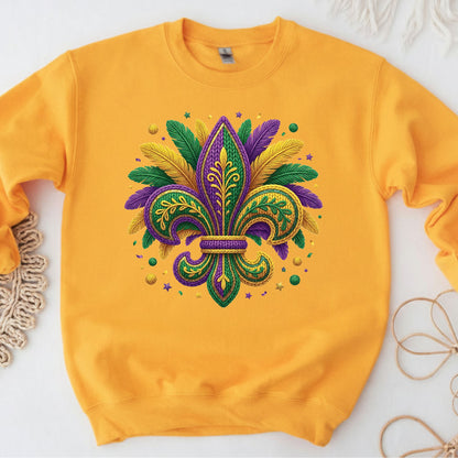 Mardi Gras Sweatshirt Fleur De Lis Yarn New Orleans Parad Carnival Shirt for Family NOLA Festival Tees for Women Men and Kids Gifts