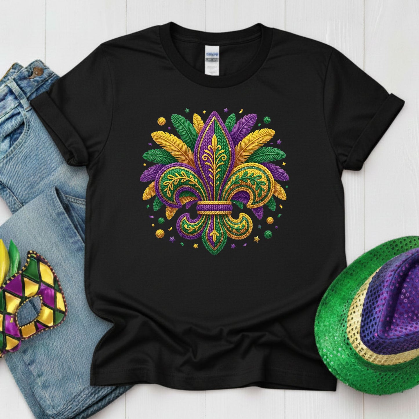 Mardi Gras Sweatshirt Fleur De Lis Yarn New Orleans Parad Carnival Shirt for Family NOLA Festival Tees for Women Men and Kids Gifts