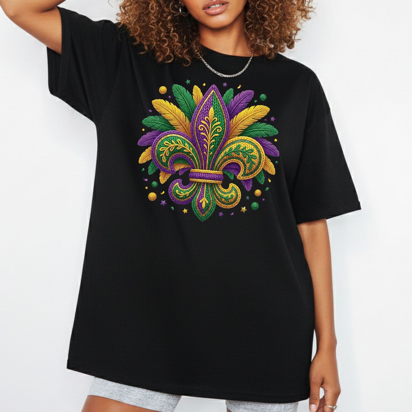 Mardi Gras Sweatshirt Fleur De Lis Yarn New Orleans Parad Carnival Shirt for Family NOLA Festival Tees for Women Men and Kids Gifts